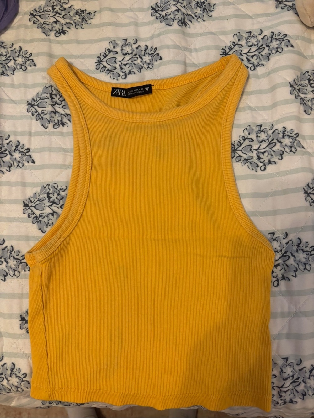 Zara Bright Yellow Ribbed Cropped Tank